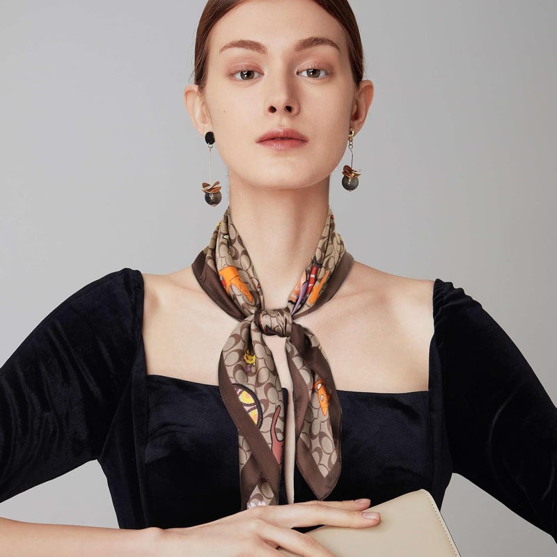 EXTREE Fashion Silky Satin Headscarf for Women Girls: Exquisite Pattern Lightweight Silk Graceful Scarfs 27.5 x 27.5 inches - Image 2